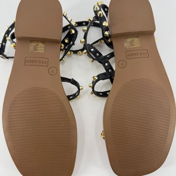 Steve Madden Women's Black & Gold Studded Gladiator Sandals Adjustable, 7 - Picture 8 of 9